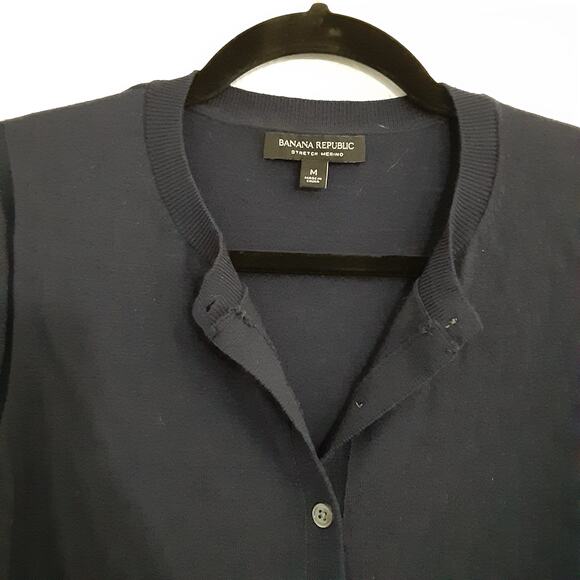 Banana Republic Merino Wool Fitted Cardigan Sweater Small Button Blue Sz M Y2K - Picture 3 of 9